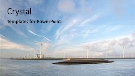  Presentation with steam turbine - PPT theme having factorys and wind turbine background and a light blue colored foreground