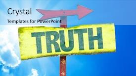  Presentation with truth - Colorful presentation enhanced with facts life - truth sign with sky background backdrop and a light blue colored foreground
