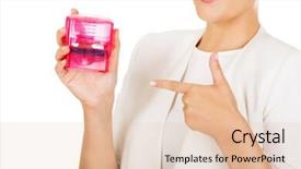  Presentation with rubber - Presentation consisting of facture - young businesswoman holding pink rubber background and a lemonade colored foreground