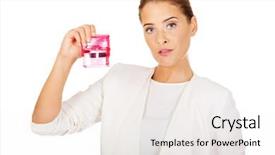  Presentation with holding hands old young - Slide deck having facture - young businesswoman holding pink rubber background and a  colored foreground