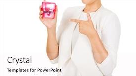  Presentation with rubber - Colorful slide set enhanced with facture - young businesswoman holding pink rubber backdrop and a  colored foreground