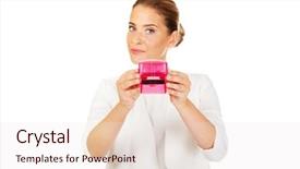  Presentation with rubber - Audience pleasing slide set consisting of facture - young businesswoman holding pink rubber backdrop and a sky blue colored foreground