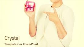  Presentation with tyre rubber waste - Slide deck with facture - young businesswoman holding pink rubber background and a cream colored foreground