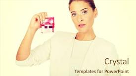  Presentation with rubber - PPT layouts featuring facture - young businesswoman holding pink rubber background and a cream colored foreground