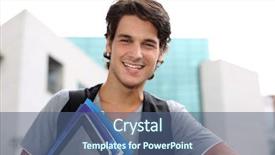  Presentation with self esteem for a college student - Theme with faculty - cheerful student standing outside college background and a ocean colored foreground