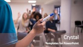  Presentation with marker - Audience pleasing slides consisting of faculty - close up of teacher hand backdrop and a gray colored foreground