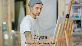  Presentation with art - Presentation theme consisting of faculty - concentrating student of art-school drawing background and a coral colored foreground