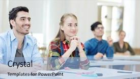  Presentation with teacher lesson plan - Cool new theme with faculty - happy learners listening to teacher backdrop and a light blue colored foreground