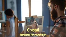  Presentation with art historical painting - Presentation consisting of faculty humanities - bearded guy painting in studio background and a tawny brown colored foreground