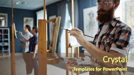  Presentation with school clip arts - Audience pleasing presentation design consisting of faculty humanities - modern artist learning to paint backdrop and a tawny brown colored foreground