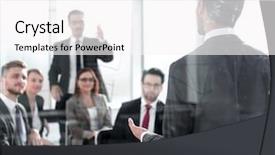  Presentation with successful - Theme having faculty meeting - successful startup business background and a  colored foreground