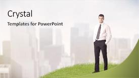  Presentation with faded - Amazing slide set having faded city landscape tall backdrop and a sky blue colored foreground