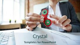  Presentation with diversity in the workplace - PPT theme consisting of fads - businesswoman playing with fidget spinner background and a sky blue colored foreground