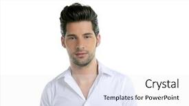  Presentation with young man on the phone - Colorful slides enhanced with fads - handsome young man portrait posing backdrop and a white colored foreground