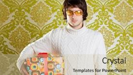  Presentation with hip - Presentation theme having fads - retro hip young man glasses background and a soft green colored foreground