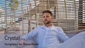  Presentation with man relaxing on massage table - Audience pleasing theme consisting of fads - young beard man relaxed backdrop and a light blue colored foreground