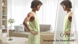  Presentation with mirror - Presentation design featuring fafrican-american-young-man background and a coral colored foreground