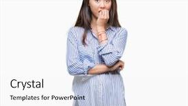  Presentation with asian - Amazing slide deck having faiblesses - young asian woman over isolated backdrop and a white colored foreground