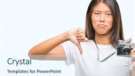  Presentation with asian paint vintage style old - Colorful PPT layouts enhanced with fail - young asian woman holding vintagera backdrop and a sky blue colored foreground