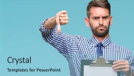  Presentation with negative - Beautiful slides featuring fail - young handsome business man holding backdrop and a light blue colored foreground