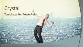  Presentation with balance - Slides with fail stone - businessman in balance pose urban background and a  colored foreground