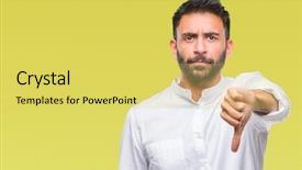  Presentation with pair eyes looking down - Colorful slide deck enhanced with fail success - adult hispanic man over isolated backdrop and a yellow colored foreground