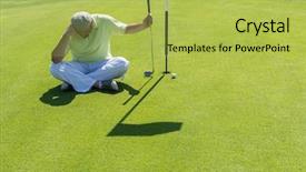 Presentation with golf player playing - PPT theme having fail success - man playing golf at club background and a  colored foreground