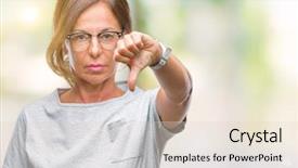  Presentation with pair eyes looking down - PPT layouts consisting of fail success - middle age senior hispanic woman background and a lemonade colored foreground