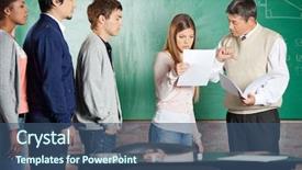  Presentation with mature masked female surgeon - Presentation theme having failed education - mature teacher gesturing thumbsdown while background and a  colored foreground