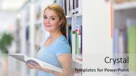  Presentation with library - Colorful presentation design enhanced with failed education - pretty female student backdrop and a light gray colored foreground
