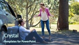  Presentation with car - Slide deck featuring failure mode - frustrated woman shouting on man background and a ocean colored foreground