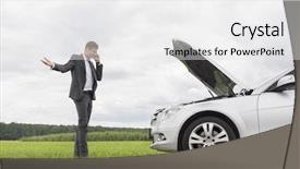  Presentation with car accident cell phone - Presentation theme having failure mode - frustrated young businessman using cell background and a white colored foreground
