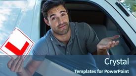  Presentation with car - PPT theme enhanced with failure mode - portrait of handsome man shrugging background and a ocean colored foreground