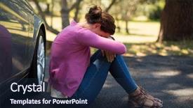  Presentation with sad woman lonely - Amazing PPT layouts having failure mode - sad woman sitting by breakdown backdrop and a  colored foreground