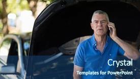  Presentation with phone - Amazing slides having failure mode - tensed senior man talking backdrop and a ocean colored foreground