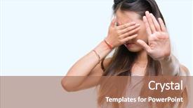  Presentation with woman sad - Slides having failure success - young asian woman wearing sunglasses background and a coral colored foreground