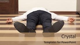  Presentation with faint - Presentation theme featuring faint - drunkard young exhausted businessman lying background and a coral colored foreground