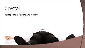  Presentation with floor inspection - Slide set enhanced with faint - young exhausted businessman lying background and a white colored foreground