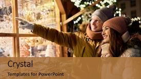  Presentation with christmas holidays - Colorful slides enhanced with holidays winter and people concept backdrop and a  colored foreground