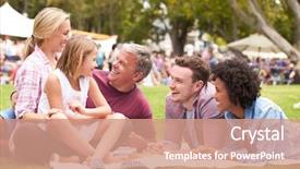  Presentation with summer event - Presentation with fair - older family relaxing at outdoor background and a coral colored foreground