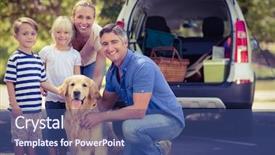  Presentation with family day - Audience pleasing presentation theme consisting of fair camping - happy family smiling backdrop and a ocean colored foreground