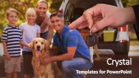  Presentation with woman car driver map - Cool new slide deck with fair camping - happy woman receiving car keys backdrop and a tawny brown colored foreground
