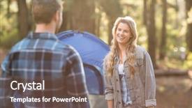  Presentation with happy camper - Amazing slide set having fair camping - happy young camper couple looking backdrop and a violet colored foreground