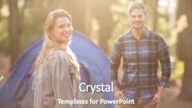  Presentation with happy camper - Cool new PPT layouts with fair camping - happy young camper couple smiling backdrop and a coral colored foreground