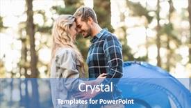  Presentation with happy camper - Presentation theme consisting of fair camping - happy young camper couple touching background and a teal colored foreground