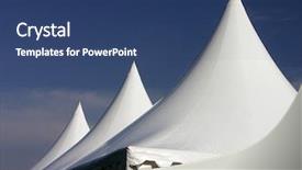  Presentation with deep blue - Audience pleasing presentation consisting of fair camping - three white tent tops backdrop and a ocean colored foreground