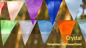  Presentation with birthday party - Amazing slide deck having fair decoration hanging flags bunting backdrop and a tawny brown colored foreground