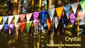  Presentation with fabrics - Audience pleasing theme consisting of fair decoration hanging flags bunting backdrop and a tawny brown colored foreground