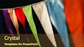  Presentation with birthday party - Presentation design consisting of fair decoration hanging flags bunting background and a tawny brown colored foreground