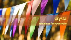  Presentation with birthday celebration - Slide deck with fair decoration hanging flags bunting background and a red colored foreground